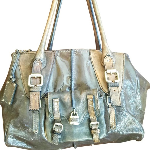 Chloe olive/brown patent leather satchel - Picture 1 of 8